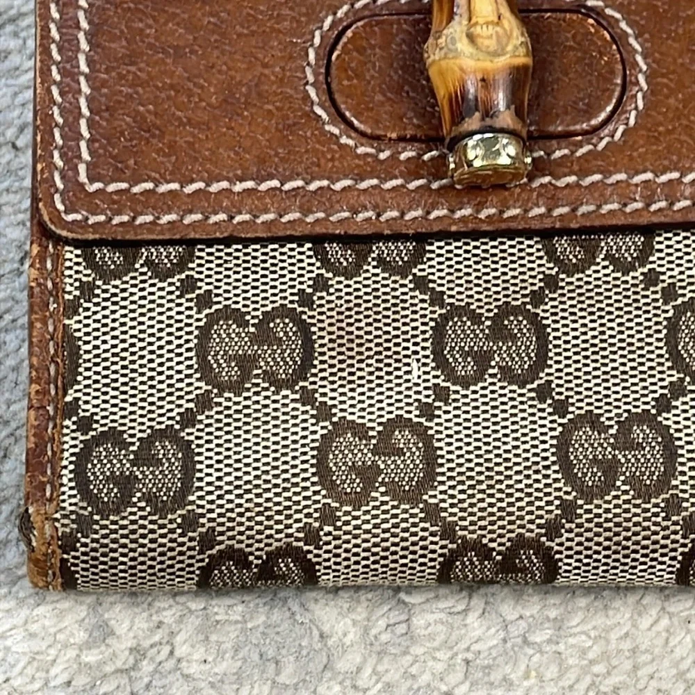 Vintage Gucci Monogram Bamboo French Wallet Brown GG Compact
